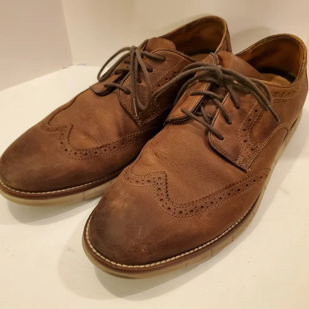 Johnston & Murphy Brown Suede Leather Wingtip Oxford Shoes Size 9M EUC Fast Ship
